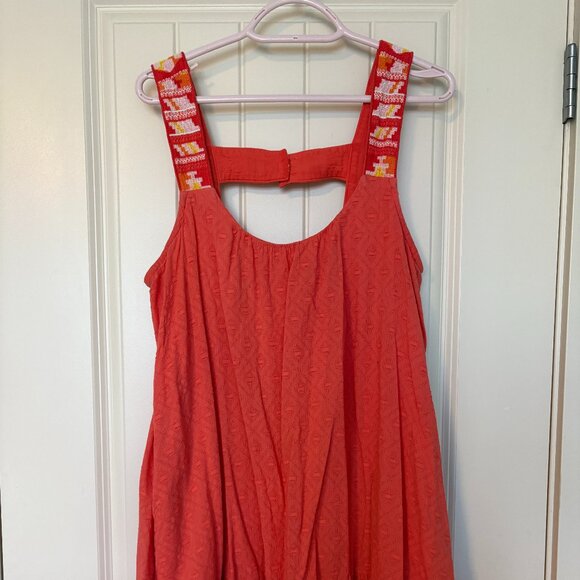 Anthropologie Tunic Mini Dress Womens Med Orange Sleeveless Embroidered - Picture 2 of 6